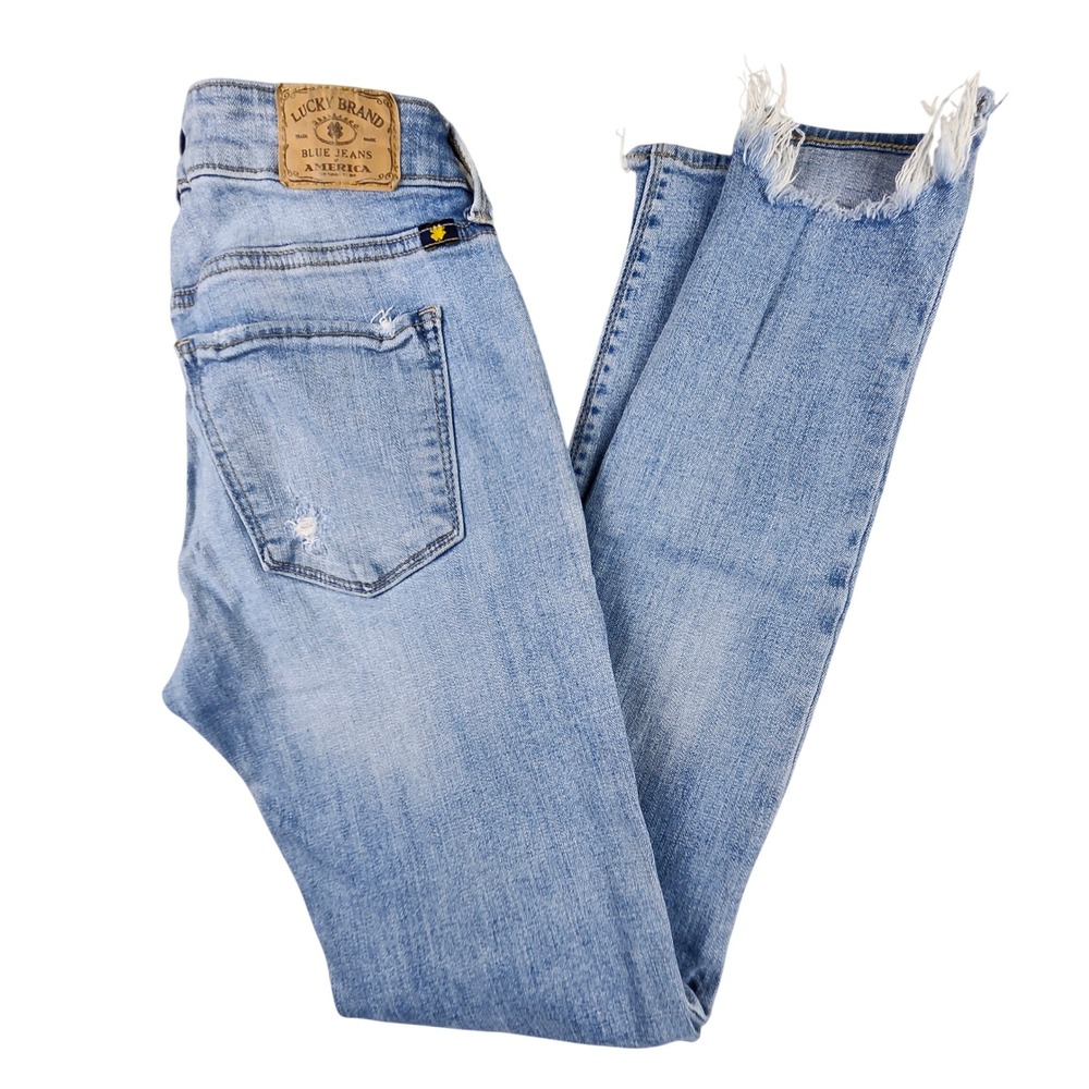 Lucky Brand Sasha Super Skinny Women 0/25 Light Blue Distressed Raw Hem Jeans